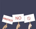 Hands holding protest signs, crowd of people protesters background Royalty Free Stock Photo